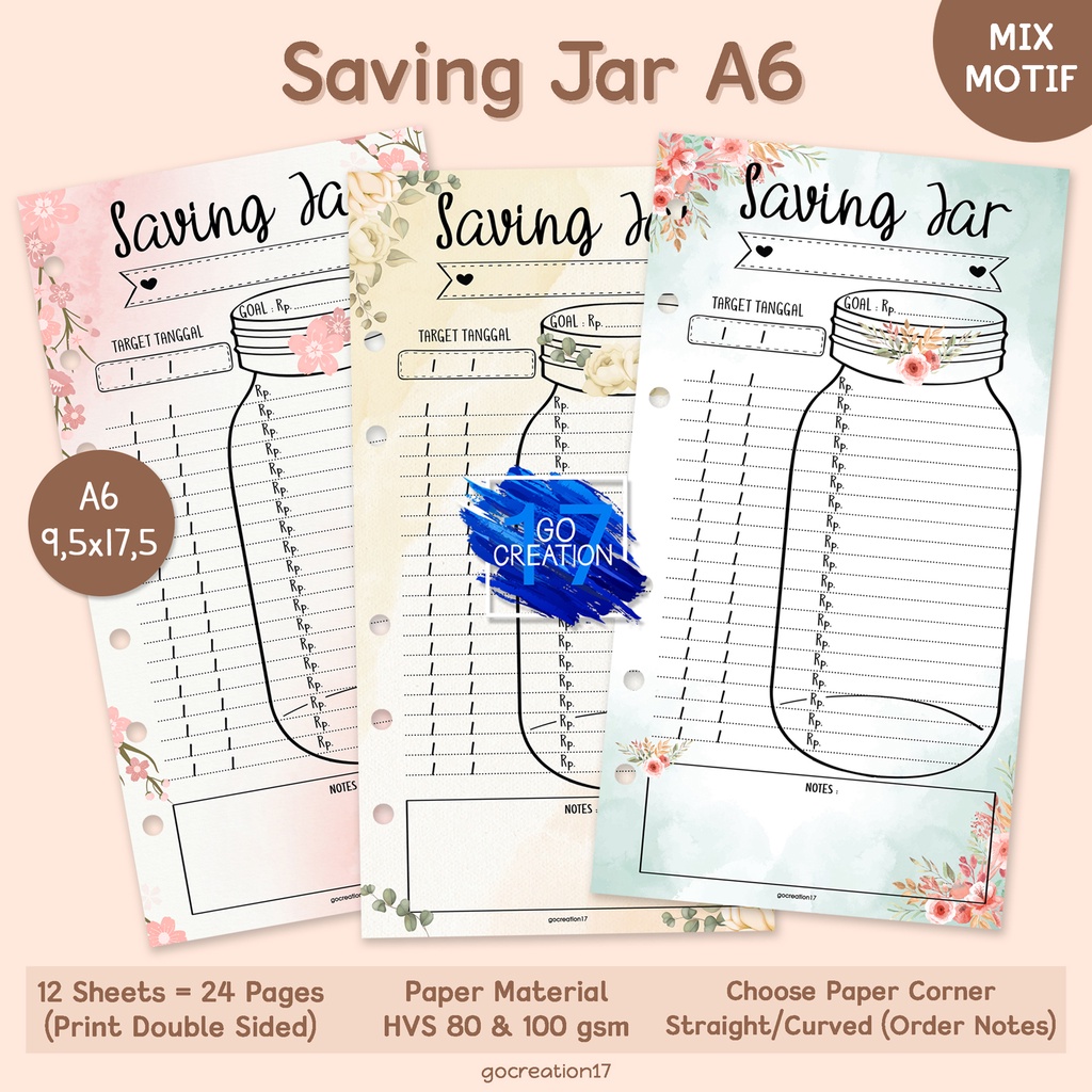 Jual Buku Planner Refill Kertas Binder Saving Jar Motif Premium A6 ...