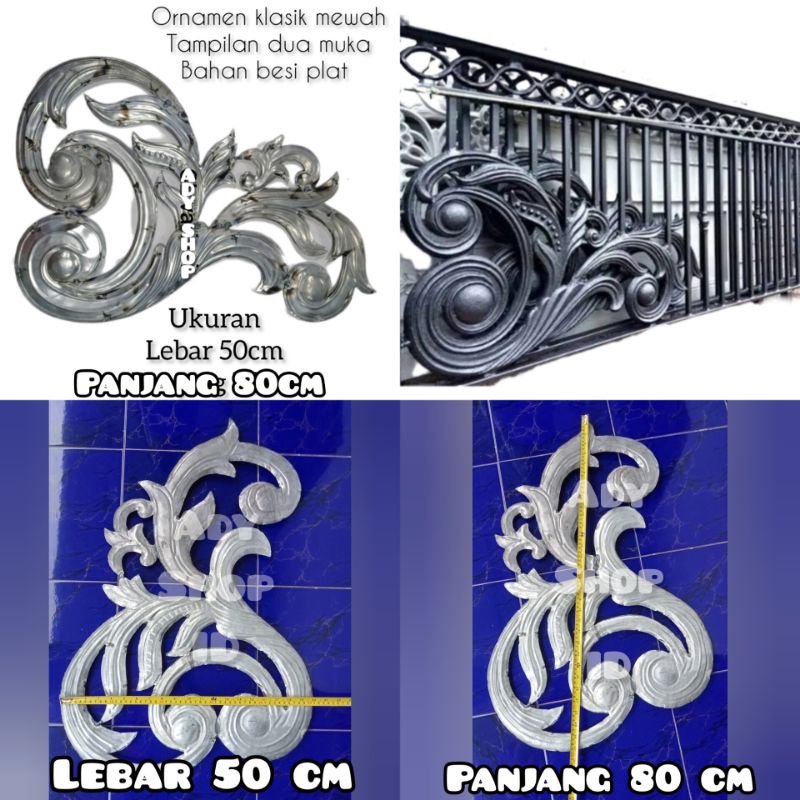 Jual ukuran 50x80cm ornamen klasik mewah dua muka bahan besi plat