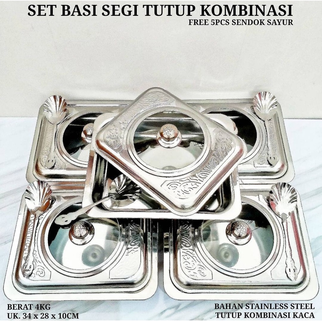Jual Prasmanan Semi Kaca Set 5pcs (Prasmanan Stainless Tutup Kombinasi