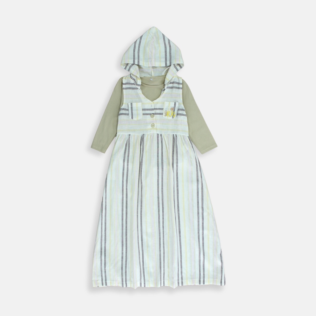 Little M Overall Chambray Aplikasi Bunny Bunbear Midi Dress Anak Perempuan