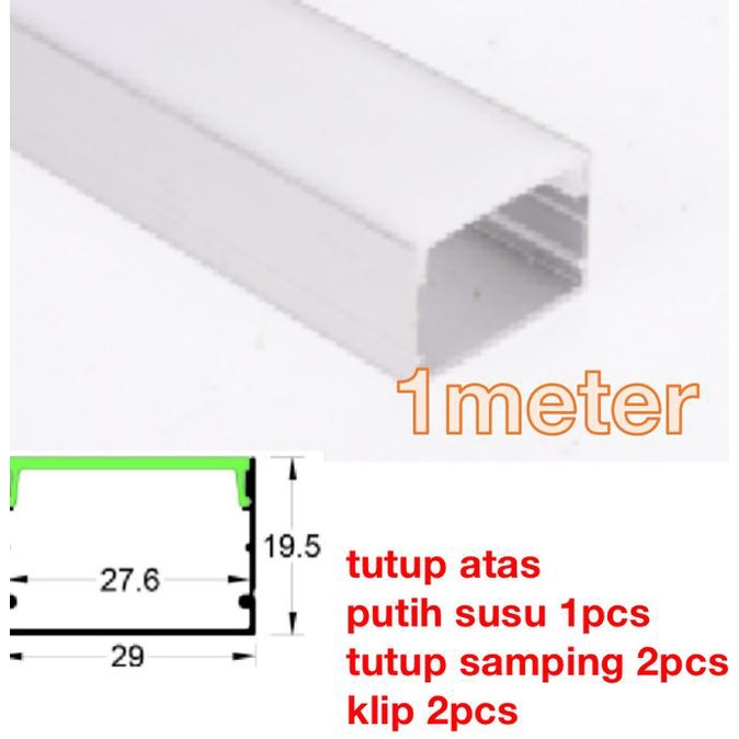 Jual housing led strip lebar 29*19,5mm led selang p 100cm cover profile ...