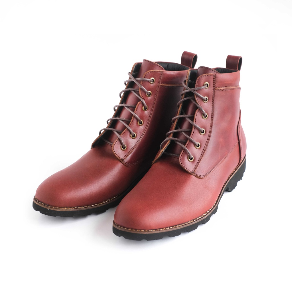 Jual Sepatu Boot Kulit Pria - Winshor - Atom Red Wine | Shopee Indonesia