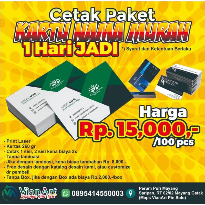 Jual Cetak Kartu Nama Murah Min Order 100 Pcs Berlaku Kelipatan ...