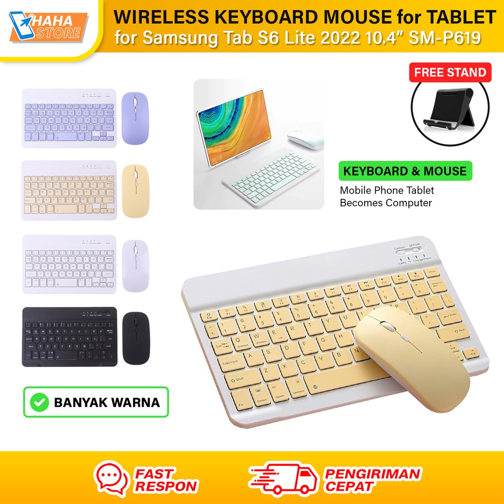 Samsung Galaxy Tab S6 Lite inch 2024 2022 P619 P613 P620 P625 Wireless  Set Keyboard Mouse Tablet GRATIS Stand Kibord Warna Bluetooth Lucu