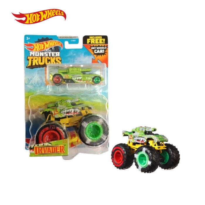 Jual Hot Wheels Monster Trucks 164 + Crushed Car Combo Pack Invader 