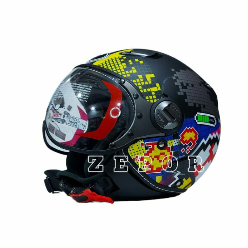 Jual Helm Kyt Elsico Motif Seri Black Yellow Red Doff Retro Classic