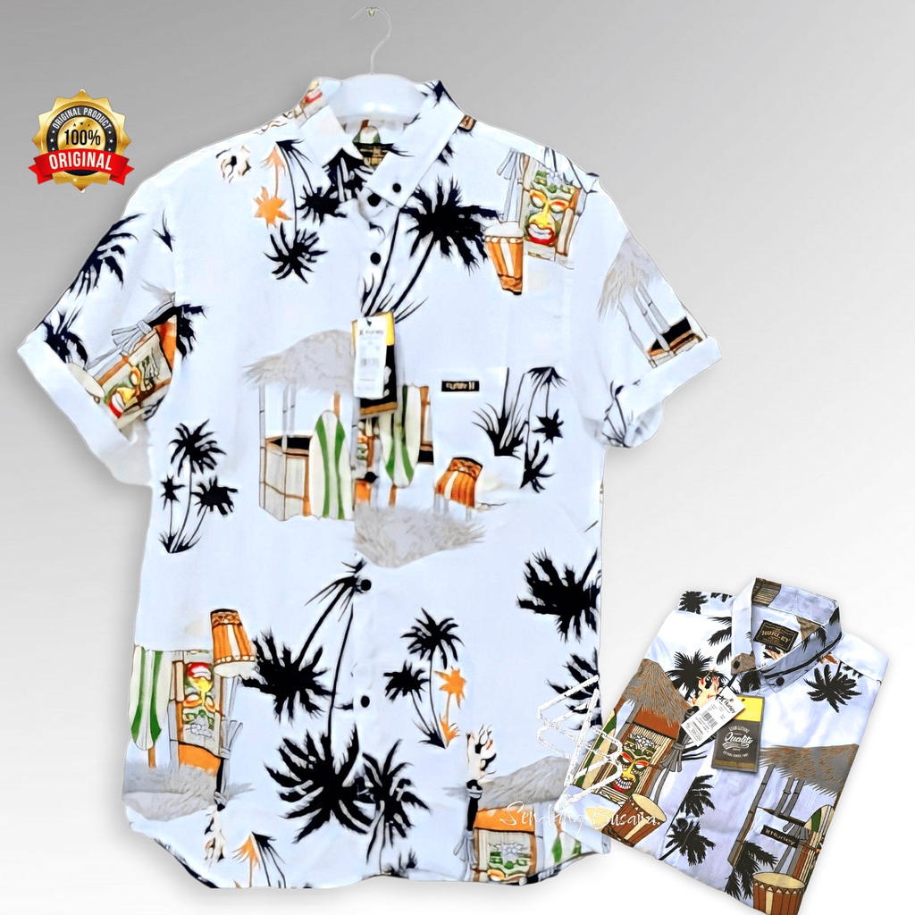 Jual Kemeja Motif Surfing Pantai Pria Lengan Pendek Baju Pantai Kotak