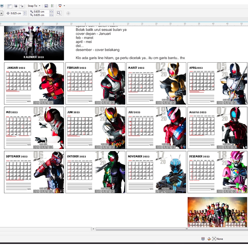 Jual Kalender Meja 2024 KAMEN RIDER HEISEI Calendar Cartoon bisa custom