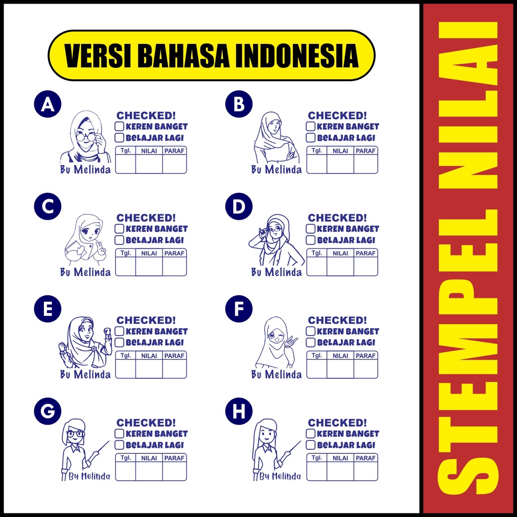 Jual Stempel Nilai Paraf Tanggal Guru Versi Indonesia 27 x 55mm ...
