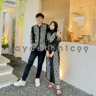 Jual Ready Stock Set Couple Tenun Baju Kondangan Clara Dress Black