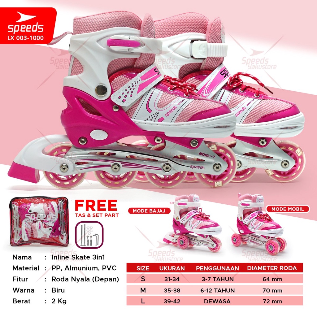 Jual SPEEDS Sepatu Roda Anak Dewasa Inline Roda Full Karet PU PVC Roda ...