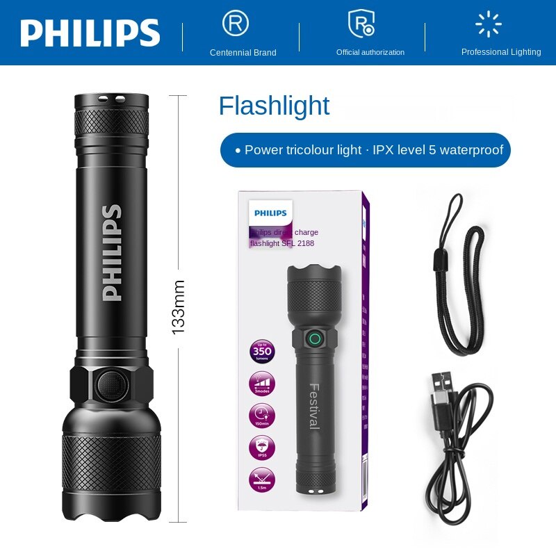 Jual Philips Lampu Senter LED SFL2188 / Senter Police Swat Flashlight ...