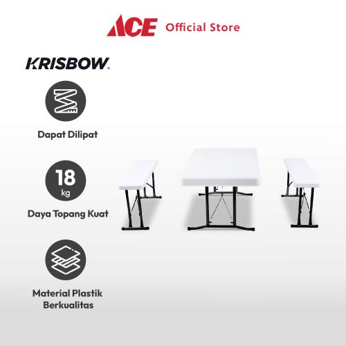 Jual Ace Krisbow Set Meja Bangku Bench Lipat Putih Kursi Dan Meja Taman Foldable Garden Desk