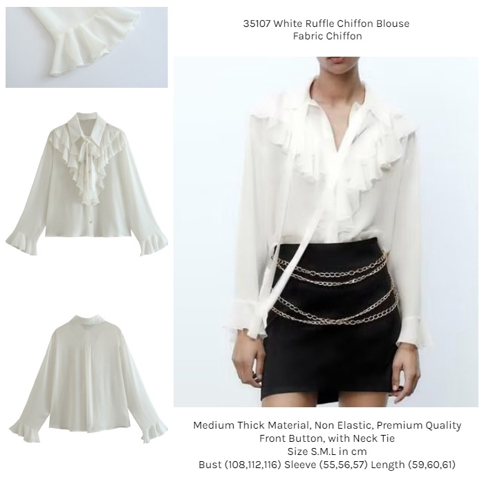 White Chiffon Ruffle Blouse ZSQAW Women's White Chiffon