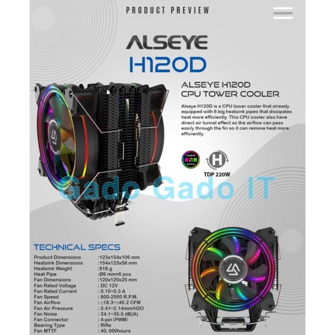 Jual Kipas Heatsink Fan Processor ALSEYE H120D TOWER CPU COOLER 6 ...