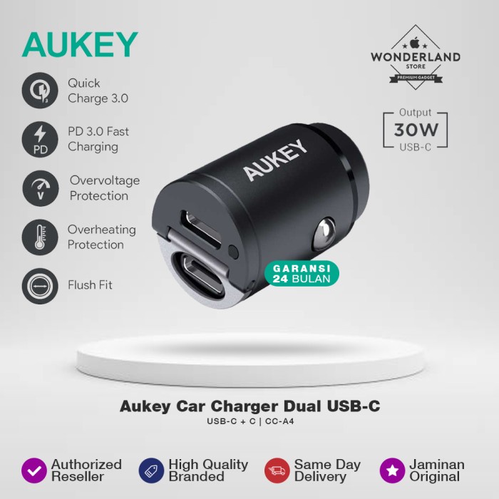 Jual Aukey Car Charger 30W Fast Charge Dual Port USBC+USBC PD QC3.0