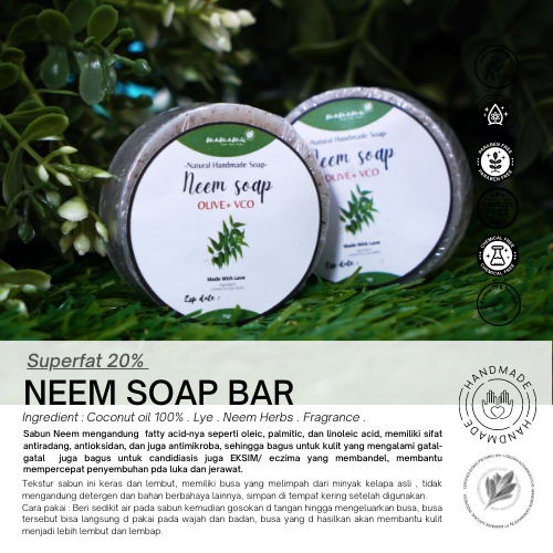 Sabun neem nimba soap bar penghilang gatal & kutu di kulit sabun organik natural herbal rempah handmade semua jenis kulit & umur busui bumil Aman eco friendly & zero waste by mamimoe mamamu