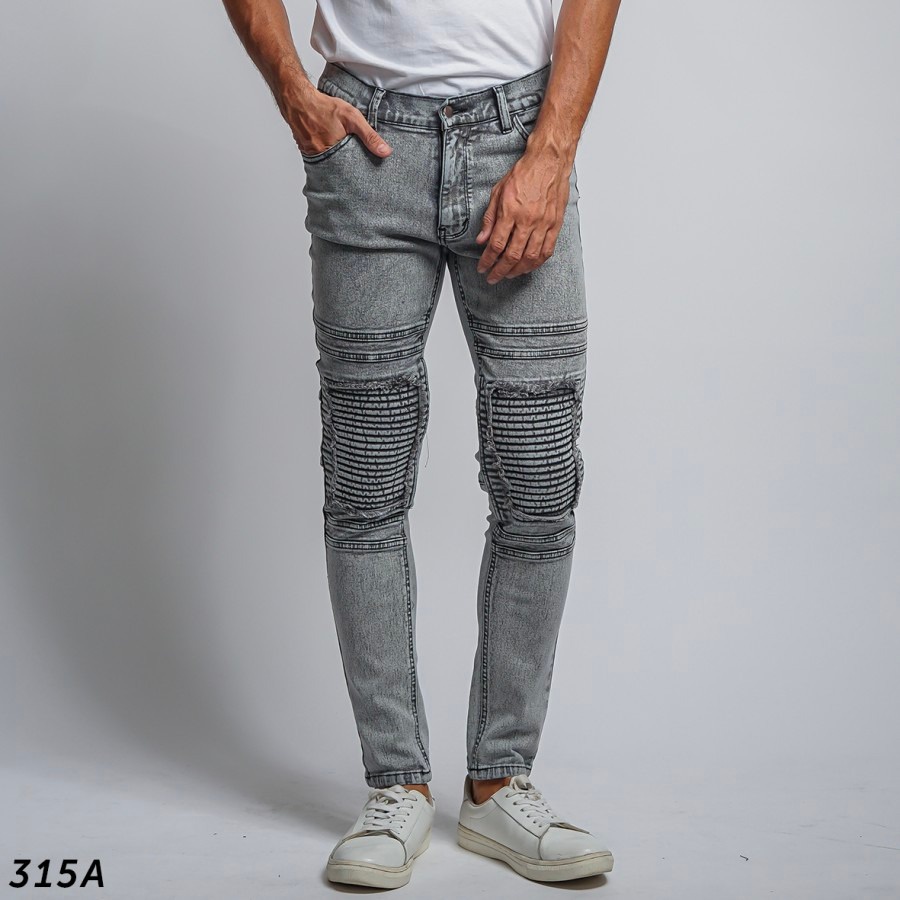 Jual SKINNY JEANS BIKERS PATCH GREY ACID PRIA PULL&BEAR SOFT JEANS