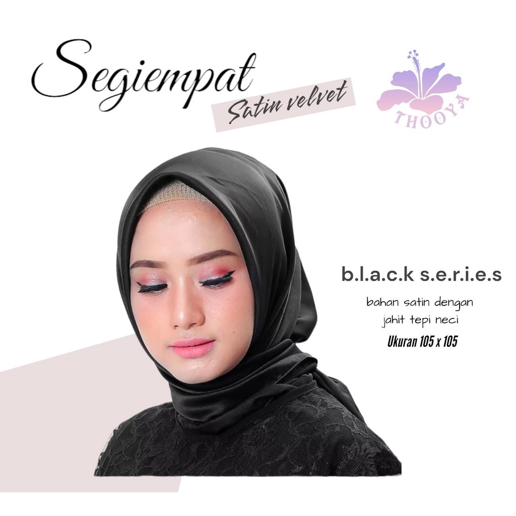 Jual Kerudung Segiempat Satin Velvet Black Series Hijab Saten Warna
