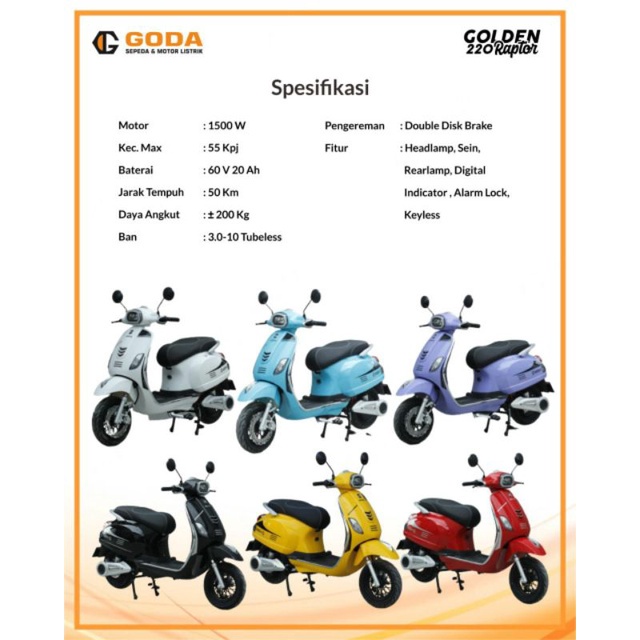 Jual Sepeda Motor Listrik GODA 220 GOLDEN RAPTOR Electric E Bike 800 ...