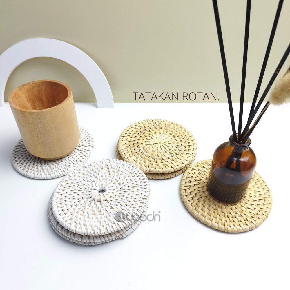 Jual Rotan Rattan Wooden Coaster Tatakan Gelas Dan Piring Shopee Indonesia 4277