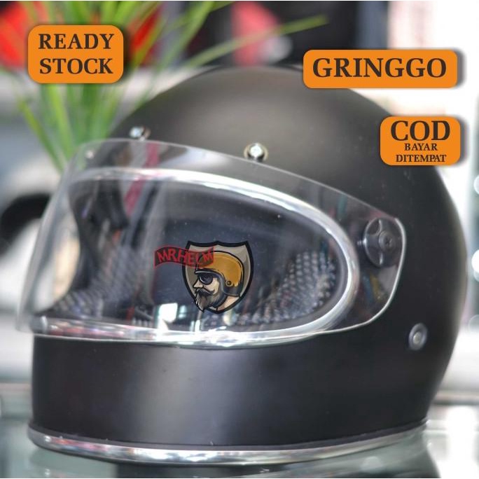 Jual Helm Custom Gringgo Matte Black List Chrome With Visor ( Mr Helm