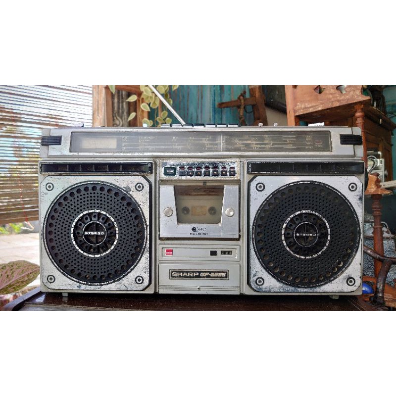 Sharp 10P-18G Boombox Stereo Avec K7 Et Radio AM/FM - Vintage Gris