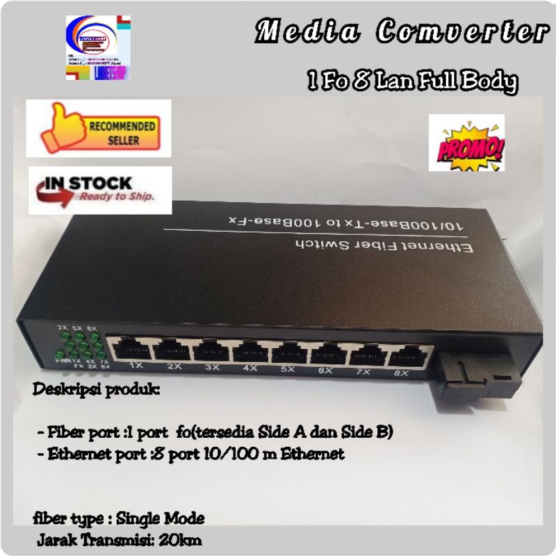 Jual FIBER OPTIC MEDIA CONVERTER ETHERNET 1 FO 8 LAN RJ45 PORT 10/100 m ...