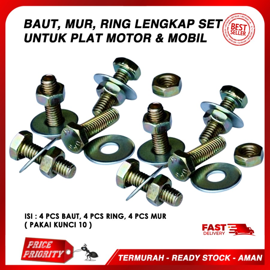 Jual Baut Plat Nomor / Baud Ring Mur Tatakan Dudukan Plat Motor Mobil ...