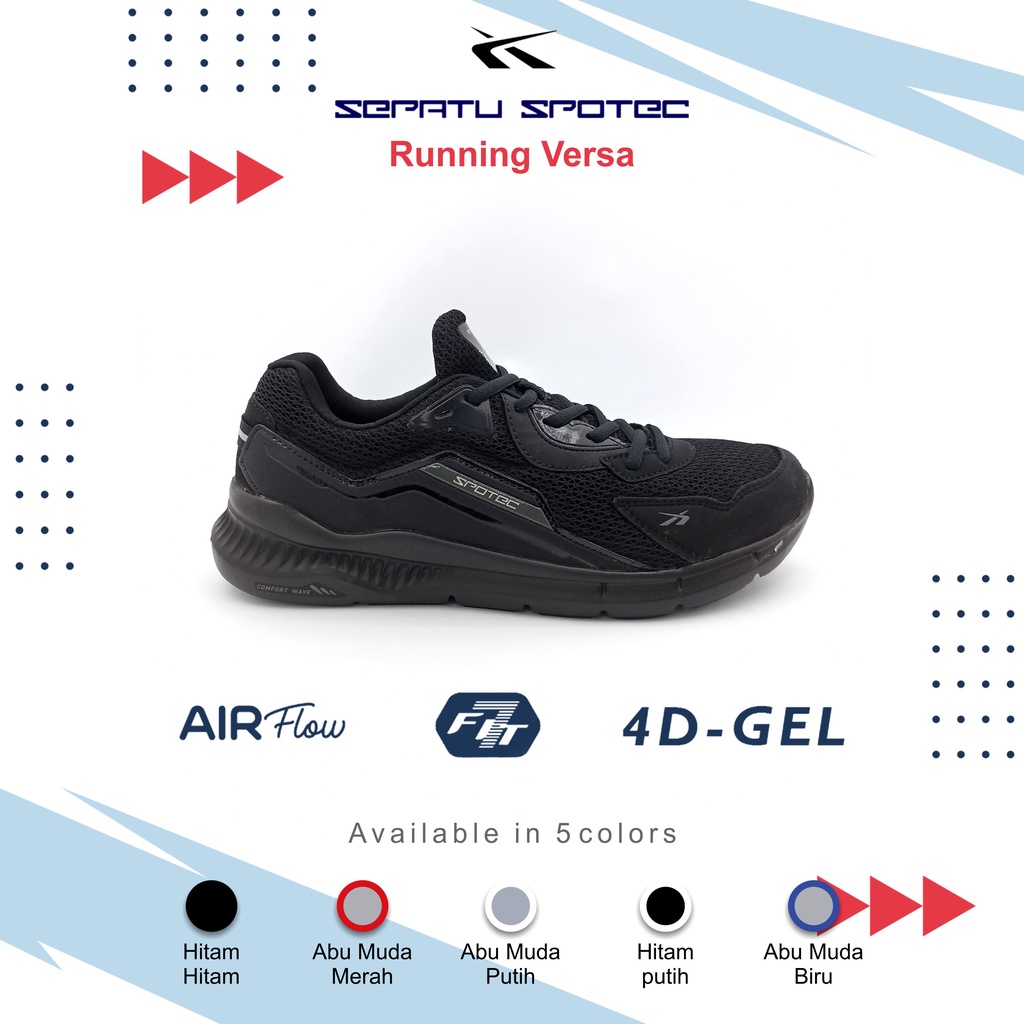 Jual SPOTEC Sepatu Running VERSA Hitam - Hitam | Shopee Indonesia