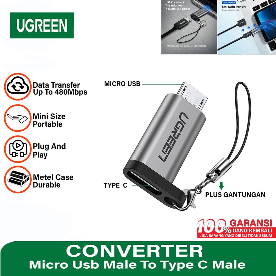 Jual Ugreen Converter OTG Type C to Micro USB Adapter Charging | Shopee ...