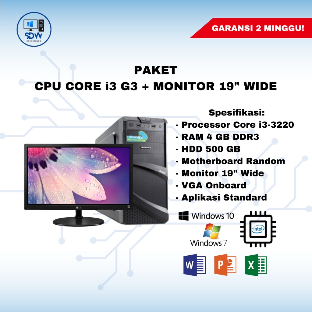Jual PAKET CPU RAKITAN CORE i3 G3 + MONITOR 19 INCH | Shopee Indonesia