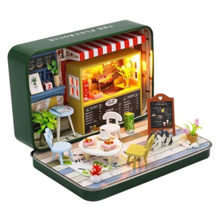 Jual diy miniature doll house kit tin box - Cafe | Shopee Indonesia