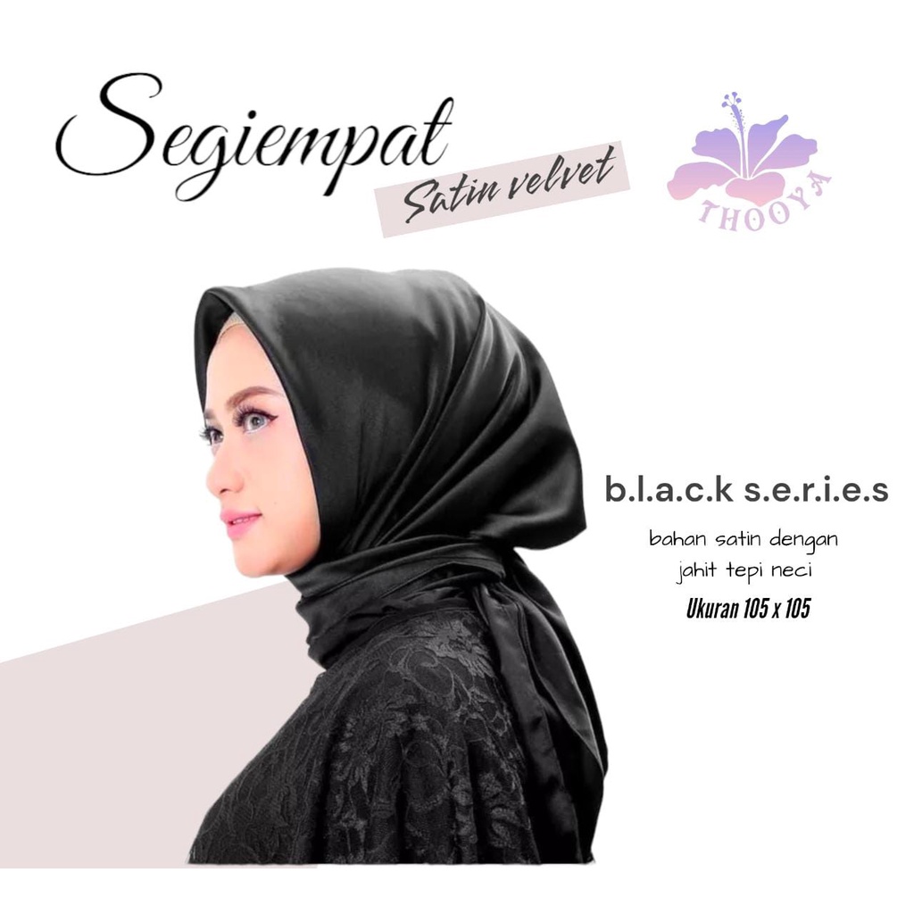 Jual Kerudung Segiempat Satin Velvet Black Series Hijab Saten Warna