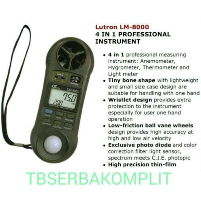 Jual Lutron LM8000 4 in 1 Anemometer Humidity Light Lux Meter LM8000A