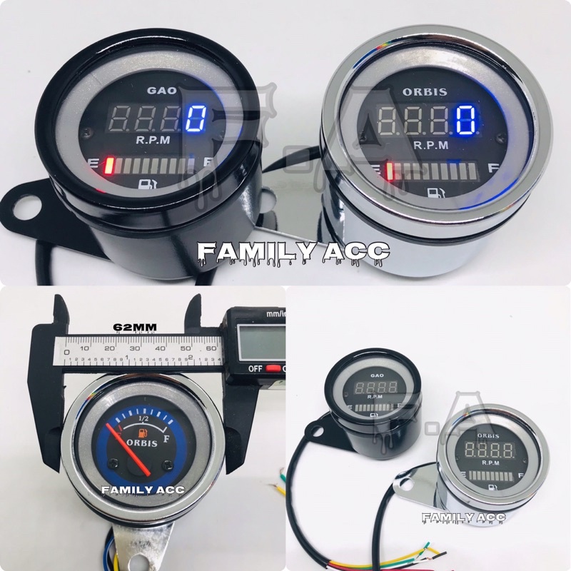 Jual Speedometer Bulat 2in1 Digital Rpm plus Fuel Meter/ Amper Bensin ...