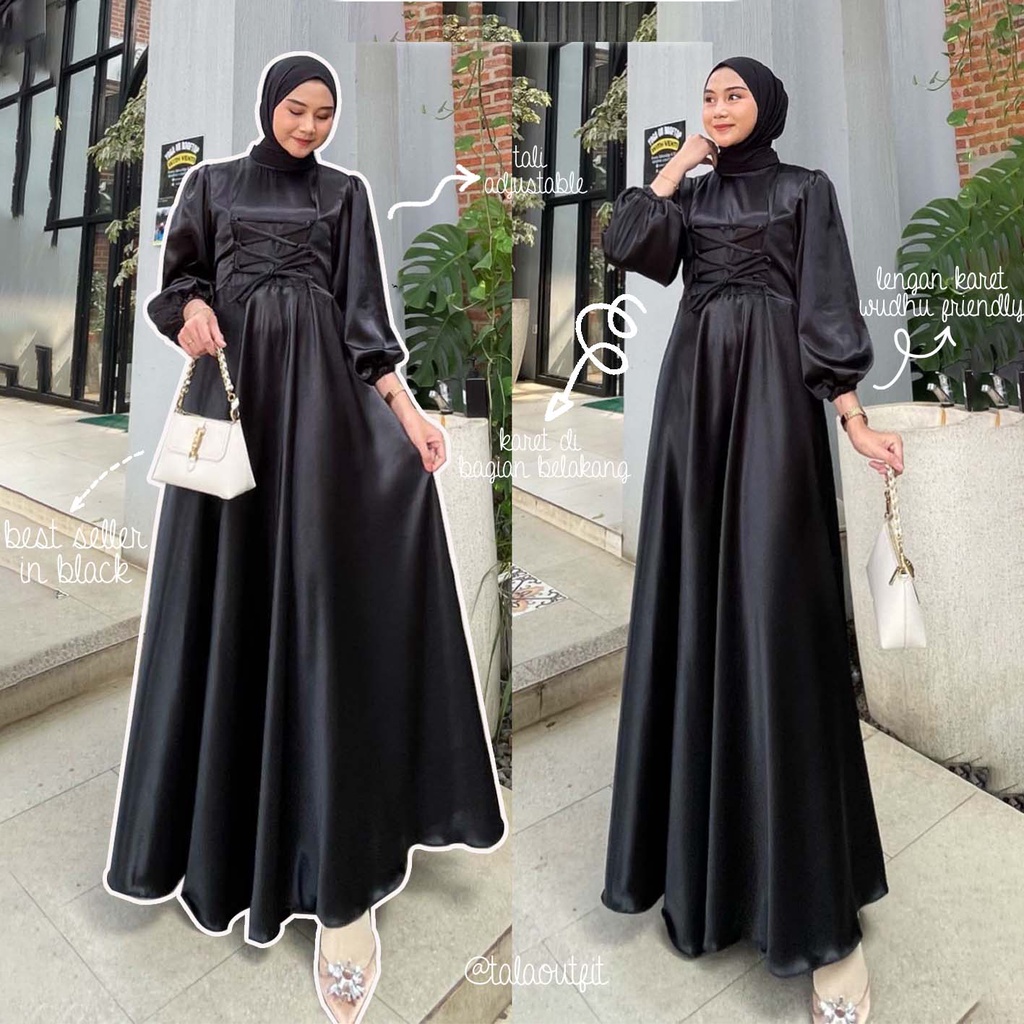 Jual Aurora Dress Gamis Kondangan Dress Prewedding Silk Wudhu Friendly Gamis Satin Silk