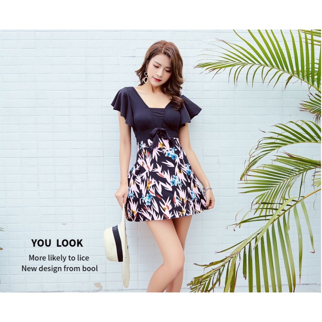 Jual Baju Renang Jumbo Wanita Dewasa Big Size Motif Daun dengan Rok dan ...