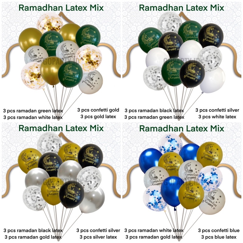 Jual RAMADHAN LATEX MIX BALON KARET RAMADAN IDUL FITRI KAREEM CAMPUR