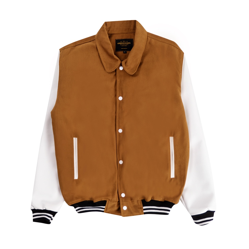 Jual ETERNALWORKS CARAMEL COLLAR VARSITY JACKET BOMBER JACKET BASIC