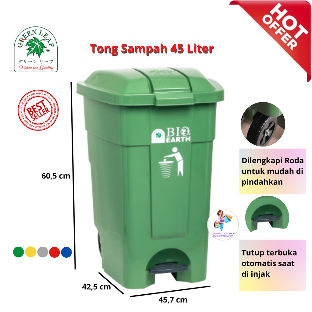 Jual Tempat Sampah Bio Injak 45 Liter 2006 Green Leaf Dustbin Roda Shopee Indonesia 1380