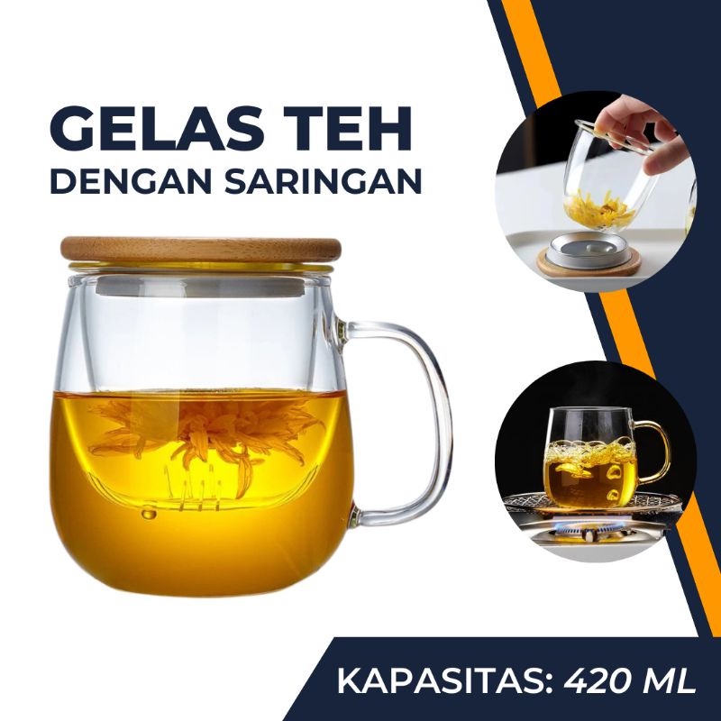 Jual Gelas Cangkir Teh Tea Kopi Cup Mug Aesthetic Kaca Tahan Panas With Infuser Filter Saringan 8324