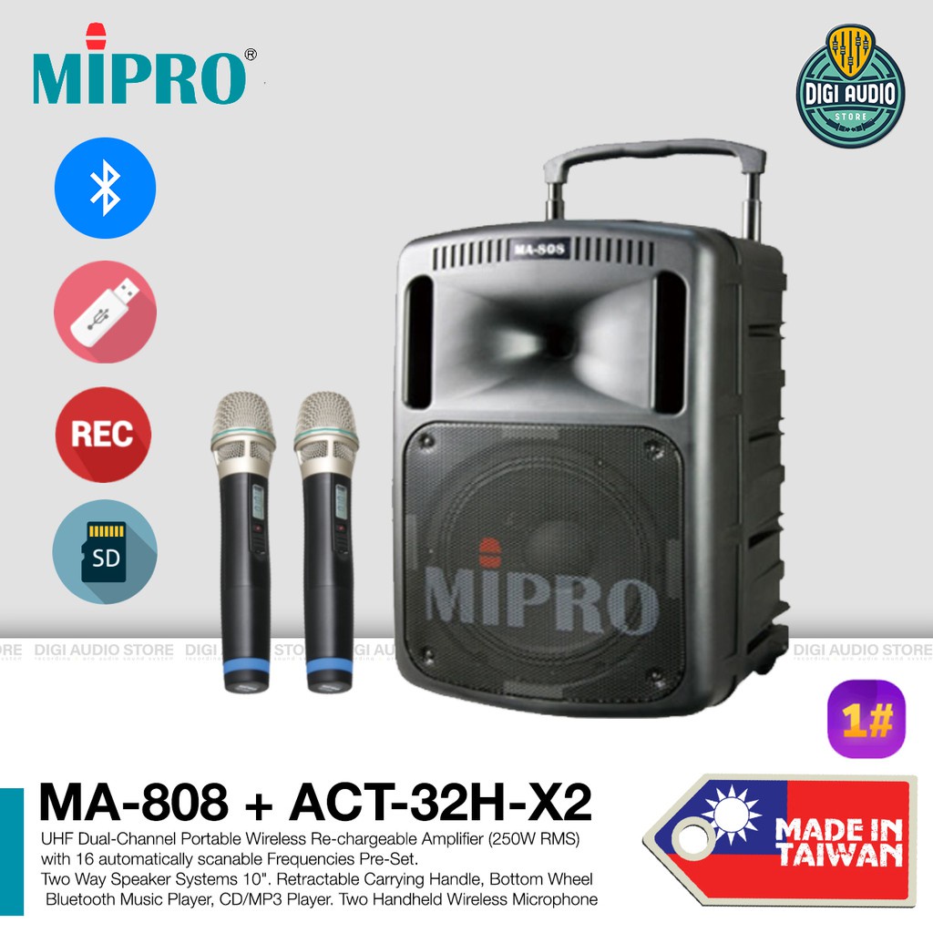 Jual Speaker Portable Bluetooth + 2 Wireless Microphone Mic + CD USB ...