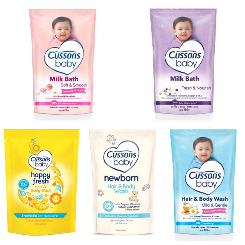 CUSSONS Milk Bath/Hair Body Wash REFILL 400ml Sabun Bayi /Sabun Shampoo  Bayi 2in1