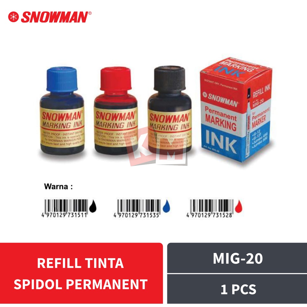 Jual Permanent Refill Ink / Isi Tinta Spidol Snowman MIG-20 / Hitam ...