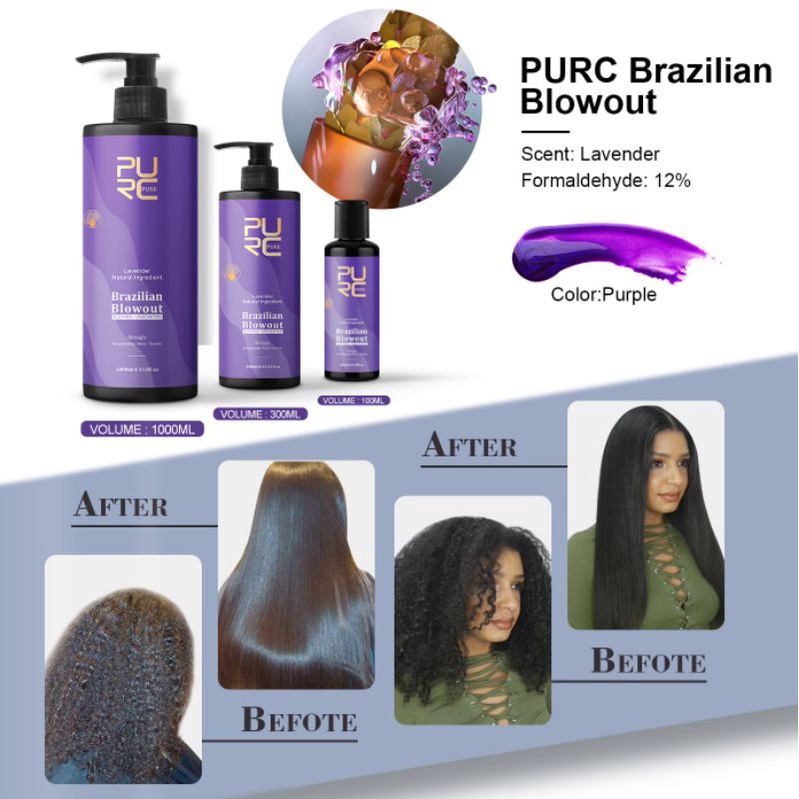 Jual Pelurus Rambut Keratin PURC LAVENDER 1000ML & 500ML Hair Smoothing ...