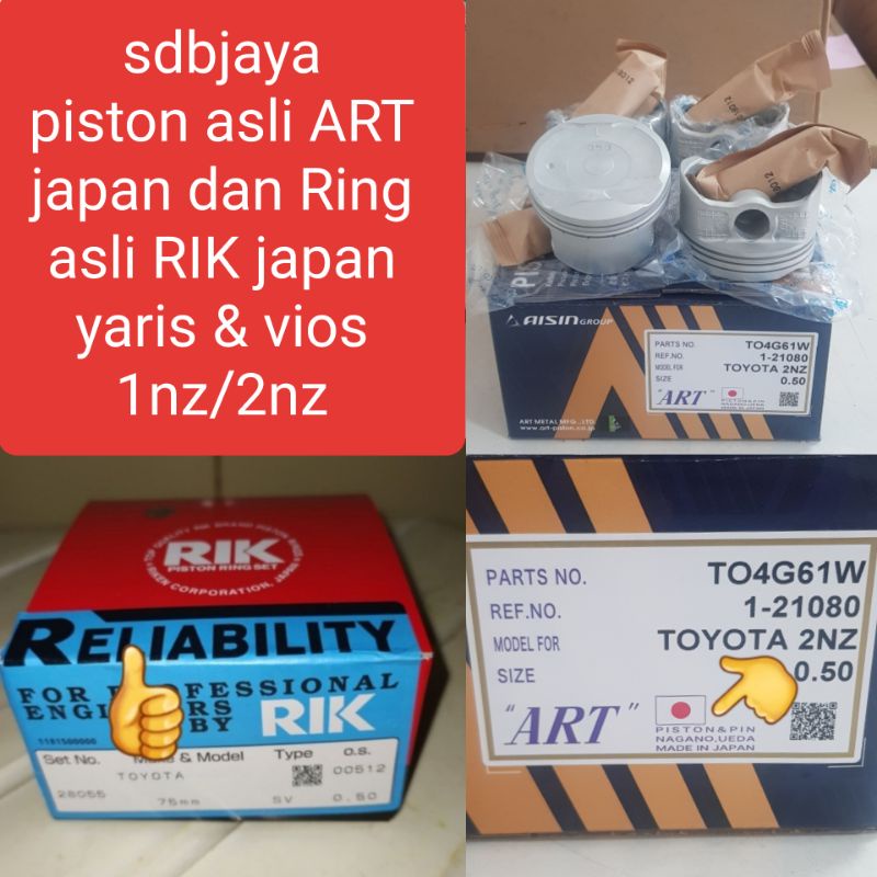 Jual ring + piston seher set size 0.50 / 050 new Yaris vios limo gen1 ...