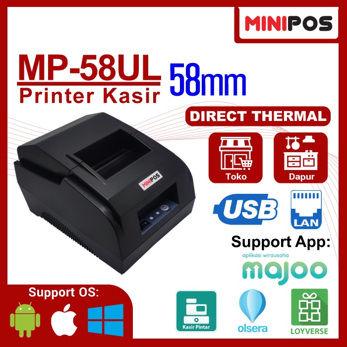 Jual Printer Thermal 58mm MINIPOS MP58UL Murah Head Awet Kabel USB+LAN