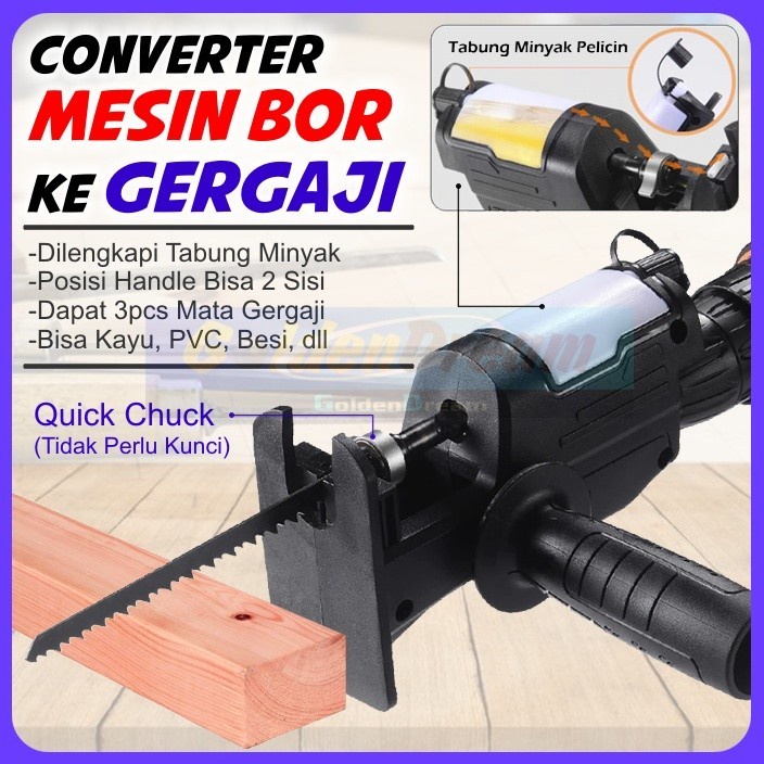 Jual Converter Bor Ke Gergaji Potong Kayu Besi Pvc Drill To Jig Saw Adapter Shopee Indonesia