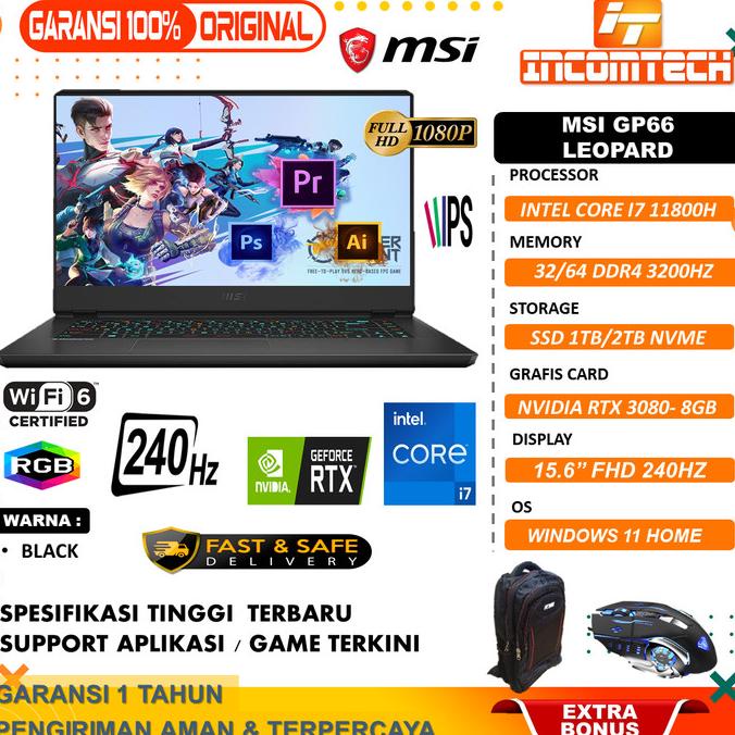 Jual laptop Editing Msi Leopard GP66 i7 11800h Ram 64gb 2TB rtx3080 240hz Shopee Indonesia